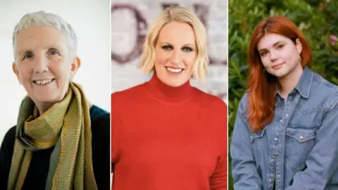 Supplied A composite photograph of portrait images of Ann Cleeves, Steph McGovern and Eliza Clark, smiling at the camera. Ann Cleeves has short grey hair and is wearing a black top and a green scarf. Steph McGovern has short blonde hair and is wearing a red jumper. Eliza Clarke has medium-length red hair and is wearing a denim jacket.